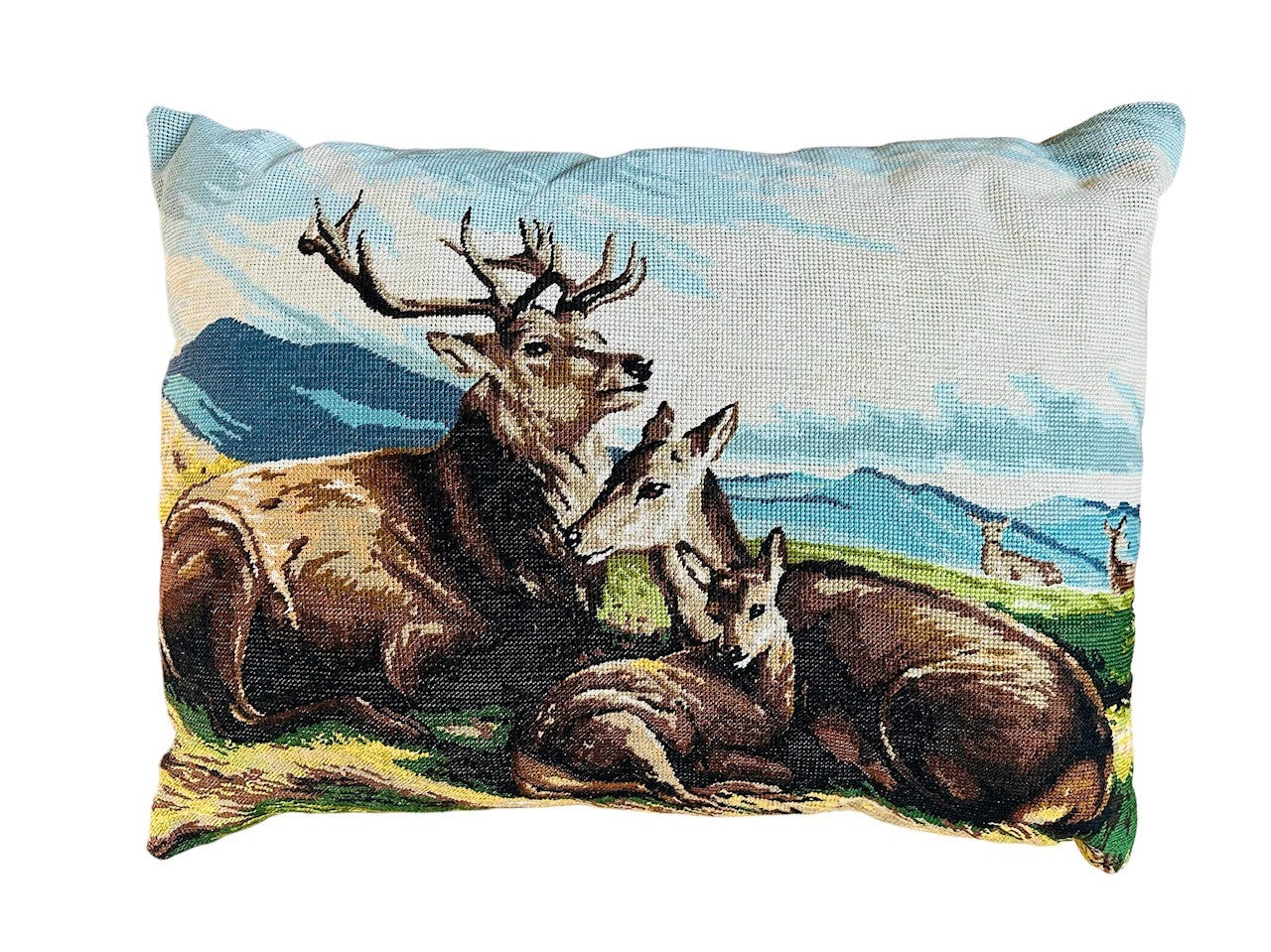 "Oh Deer!" Vintage Cotton Tapestry and Linen Cushion