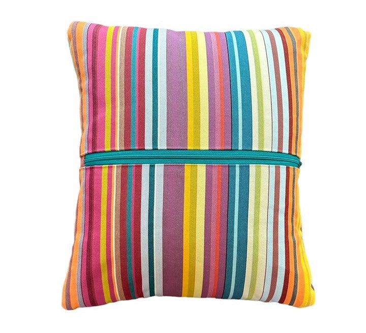 "Vase" Vintage Tapestry and French Stripe Cushion