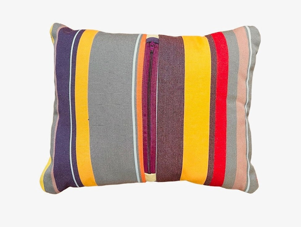 "Grey Flowers" Vintage Tapestry and French Stripe Cushion