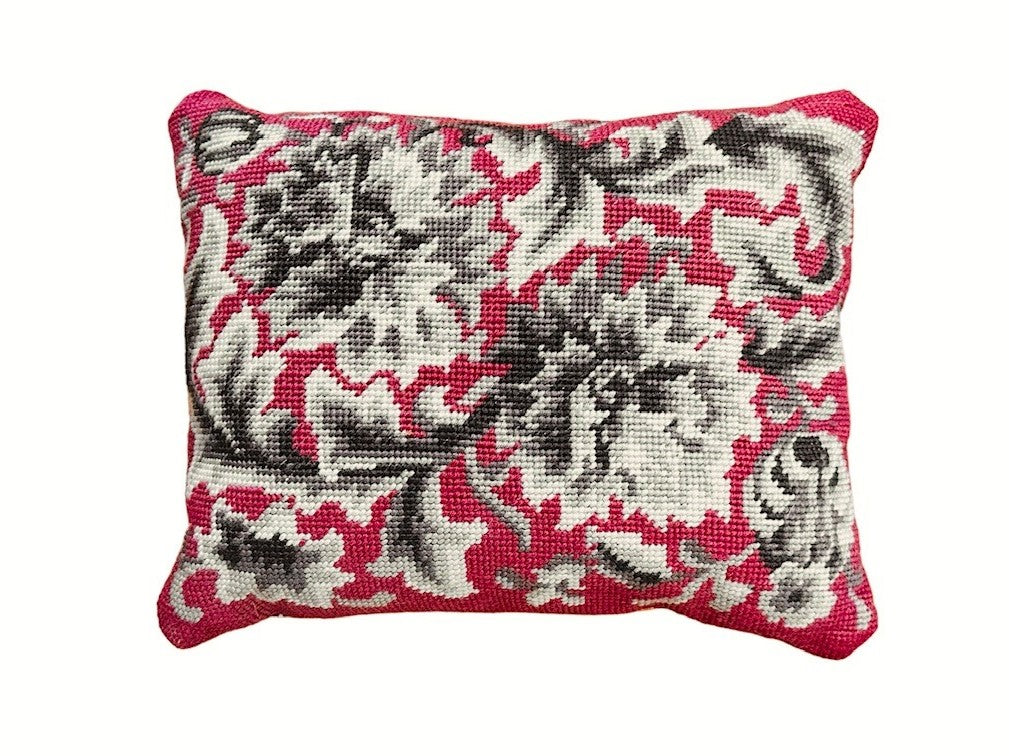 "Grey Flowers" Vintage Tapestry and French Stripe Cushion