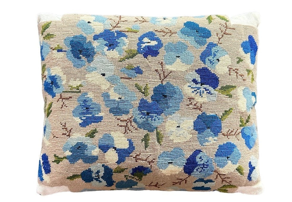 "Blue Flowers" Vintage Tapestry and French Stripe Cushion